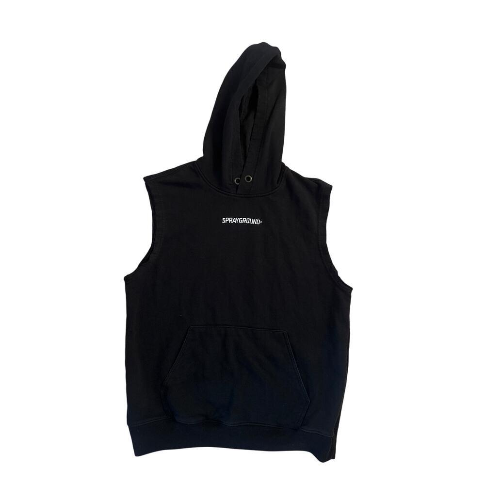 Men S Sprayground Black Hooded Sweatshirt Italy Sleeveless Short Slv Pullover